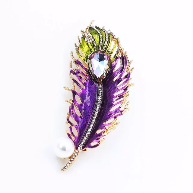 Enamel Crystal Rhinestone Pearl Peacock Feather Women's Jewelry Brooch Pin Gift