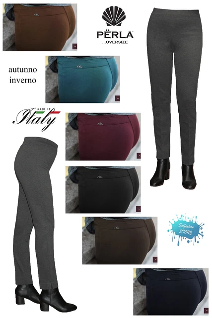 PANTALONE DONNA INVERNALE SIGARETTA MADE IN ITALY PERLA OVERSIZE tinta unita