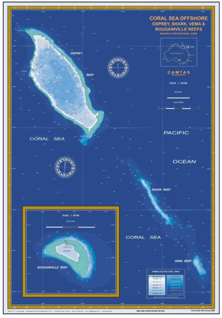 Dive Sites & Boating Chart - CORAL SEA, OSPREY & BOUGAINVILLE REEFS + BONUS