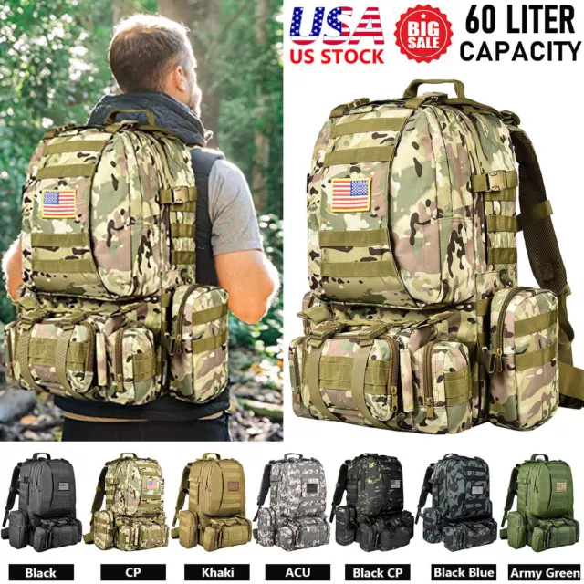 60 L Outdoor Military Molle Tactical Backpack Rucksack Camping Bag Travel Hiking