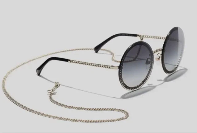 CHANEL Sunglasses 4245 Chain Round Frame Black CC Mark with Gold Chain Case