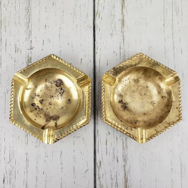 Vintage Brass Ashtray Trinket Dish Original Old Hand Crafted Lot of 2