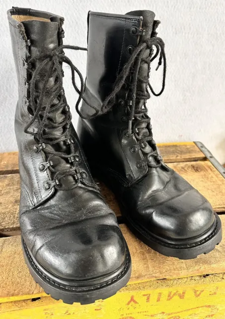 Vintage G S German Military Combat Boots Black Leather Echtes Leder Men’s 10.5