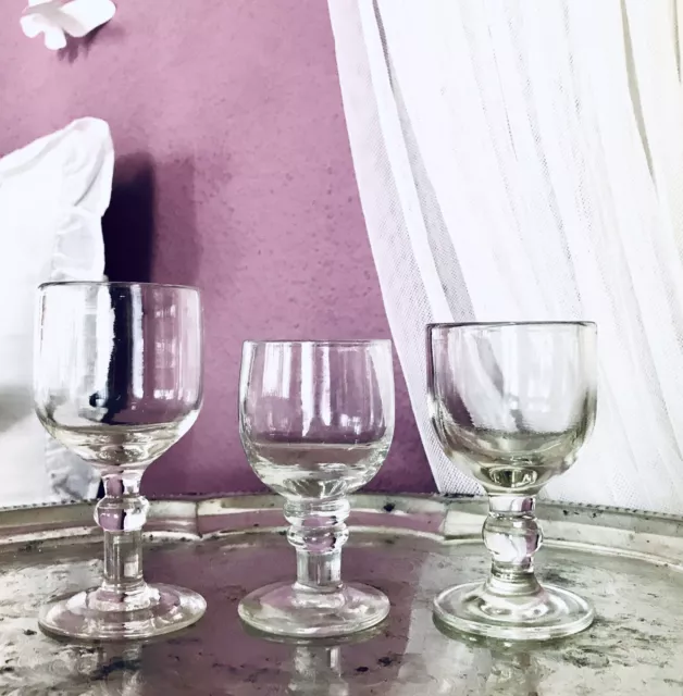 Antik um 1880 3x Fußbecher Becher Weinglas uralt Konvolut dickes Glas