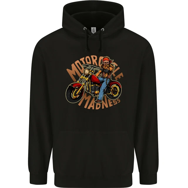 Motorcycle Madness Motorbike Biker Mens 80% Cotton Hoodie