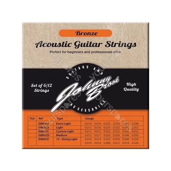 Johnny Brook Bronze Acoustic Guitar Strings for 12 String Guitars (Light Gauge)