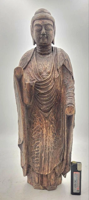 BUDDHA AMIDA NYORAI AMITABHA Wooden Statue 19.2 inch 19TH C EDO Japanese Antique