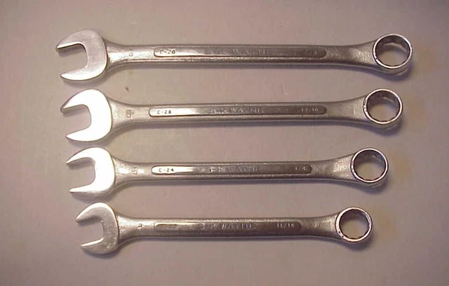 Lote de 4 llaves combinadas S-K Wayne 7/8", 13/16", 3/4", 11/16"" 12 puntos - EXCELENTE