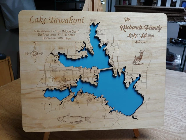 Lake Tawakoni, Texas - laser cut wood map | Wall Art | Made to Order
