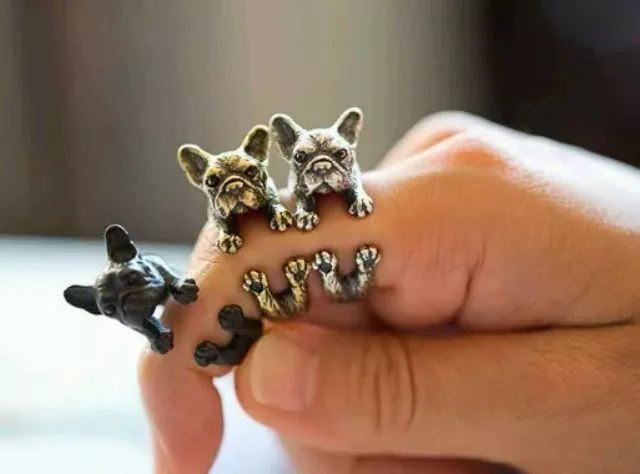 French Bulldog Dog Adjustable Wrap Ring Silver Black Gold & Bronze Pug Frenchie