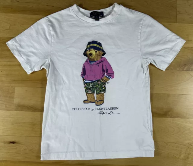 POLO RALPH LAUREN T-shirt Boys Small (8) Polo Bear Graphic White Women’s XS