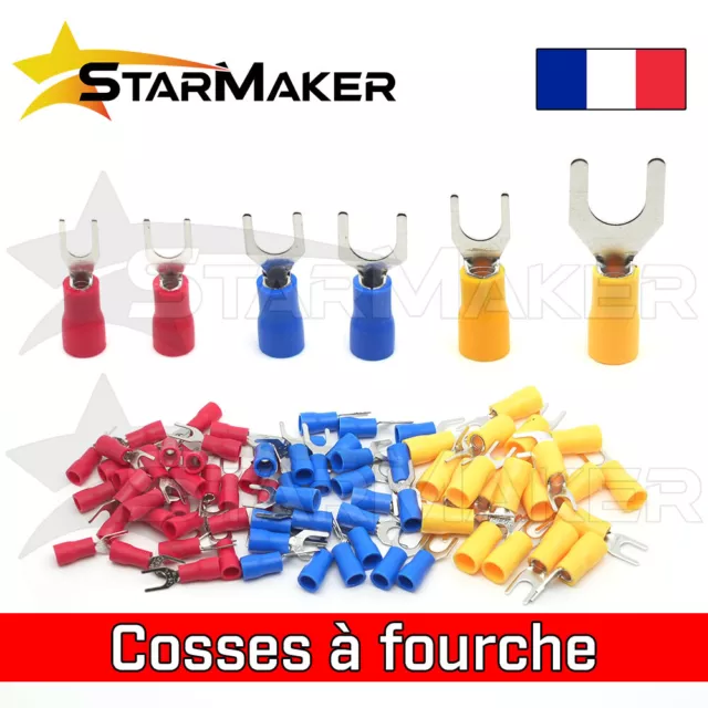 Cosse électrique à sertir à fourche isolée type SV - 0.5 à 6 mm² - Trou 3 à 8mm