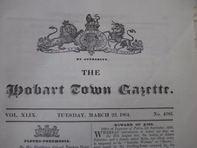 Hobart Town Gazette - Tasmania - 22 March 1864 -   Convict Notices, Rewards Etc