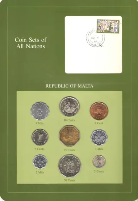 Coin Sets of All Nations Malta 1972 - 1982 UNC 9 coin set