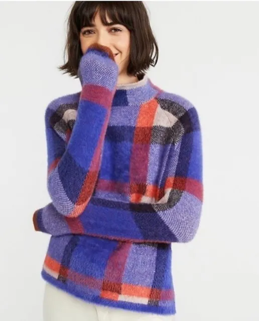 Ann Taylor Women Size S Plaid Jacquard Mock Neck Sweater-Nylon/Wool Blend-NEW
