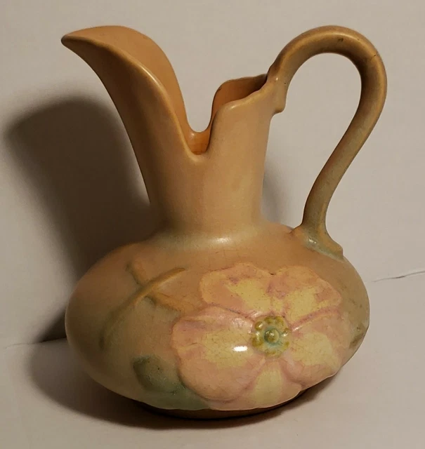 VINTAGE WELLER POTTERY vase Pitcher Since 1872 Dogwood Flower Peach 7
