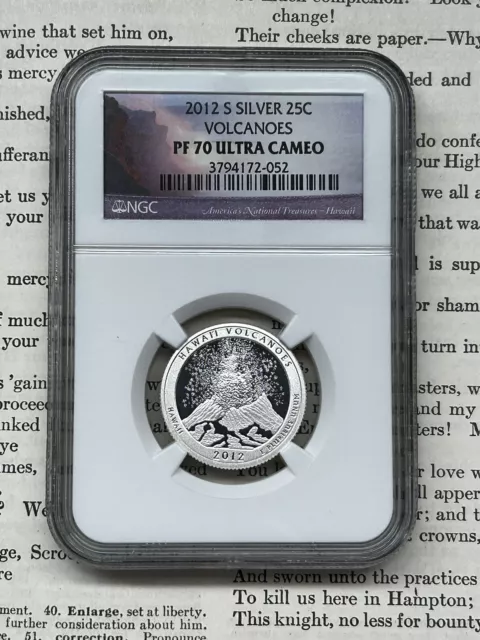 NGC 2012-S PF70 Ultra Cameo Hawaii Volcanoes Silver Proof Quarter