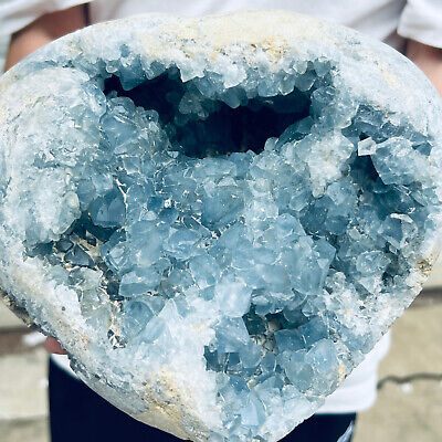 13.5LB natural blue celestite geode quartz crystal mineral specimen healing