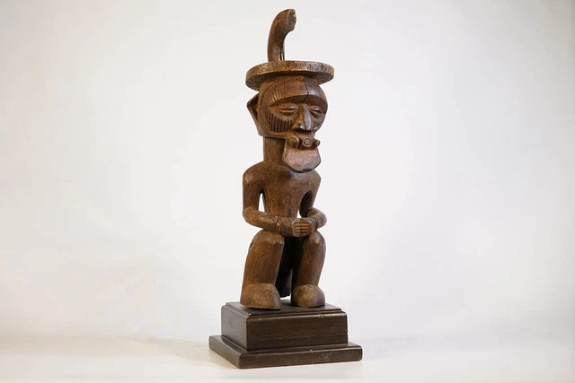 Teke Style Wooden Statue on Custom Base 25.5" - DRC - African Art