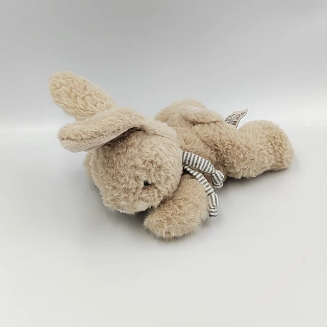 Doudou peluche lapin beige marron écharpe rayé gris blanc BUKOWSKI - 32695