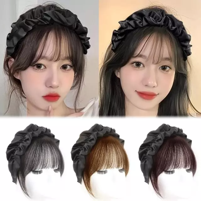 Synthetic Fake Bangs Hair Neat Fringe Bands with Double Row Braids Headband V0M0