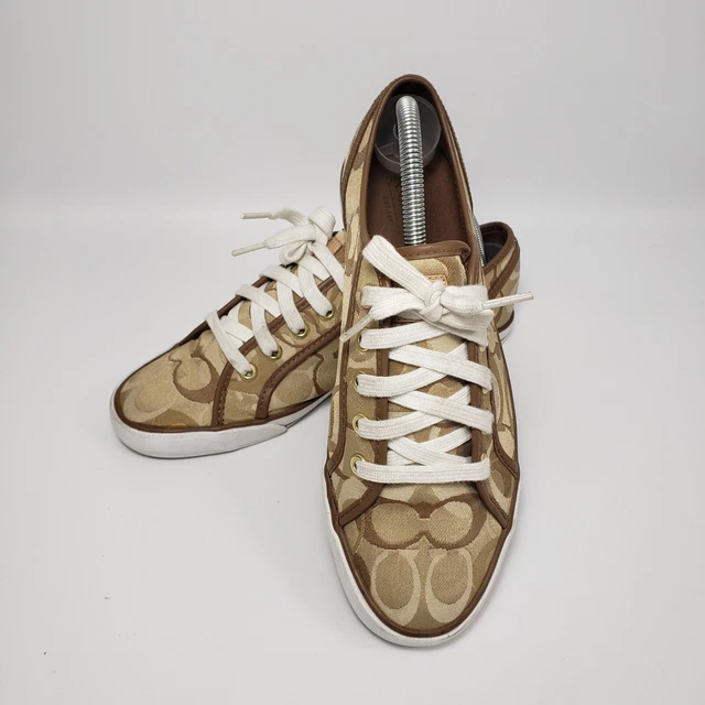 Coach Size 8.5M Women's Dee Khaki Gold Lace-Up Sneaker