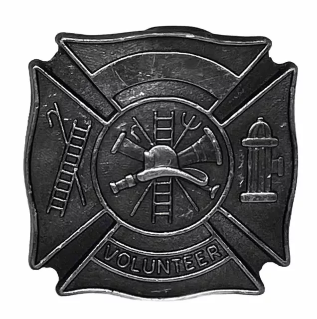 Vintage Volunteer Firefighter Belt Buckle Firemen Shield Emblem 2" X 2”