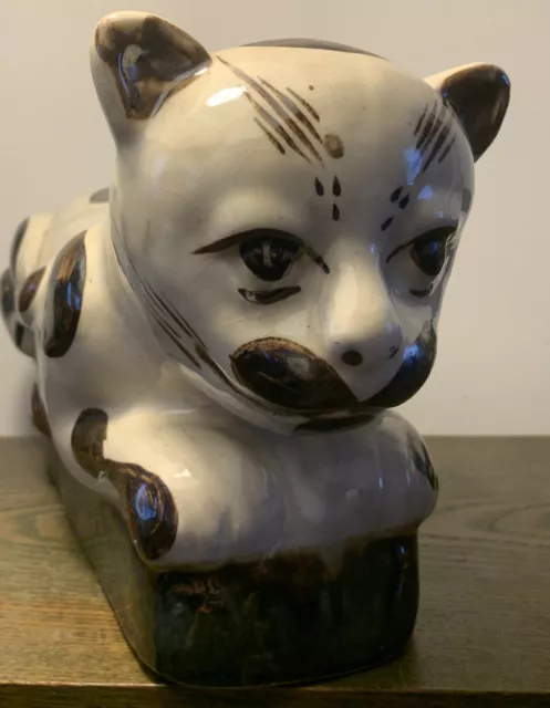 Antique Chinese Cizhou Ware Porcelain Cat Pillow Head Rest Figurine, 14” Long