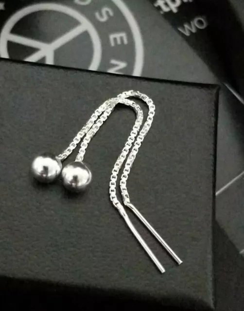 925 Sterling Silver 4MM Ball Pull Through Box Chain Threader Earrings Gift