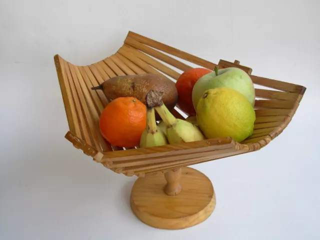 ALZATA PORTAFRUTTA PORTAPANE cesto pieghevole in legno vintage wooden fruit  bowl EUR 22,00 - PicClick IT