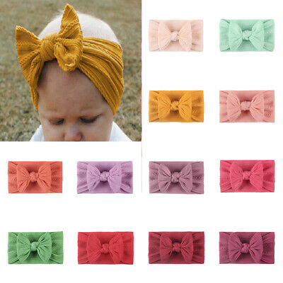 Kids Baby Nylon Headband Knit Bow Headwrap Toddler Girls Hair Band Ties Turban
