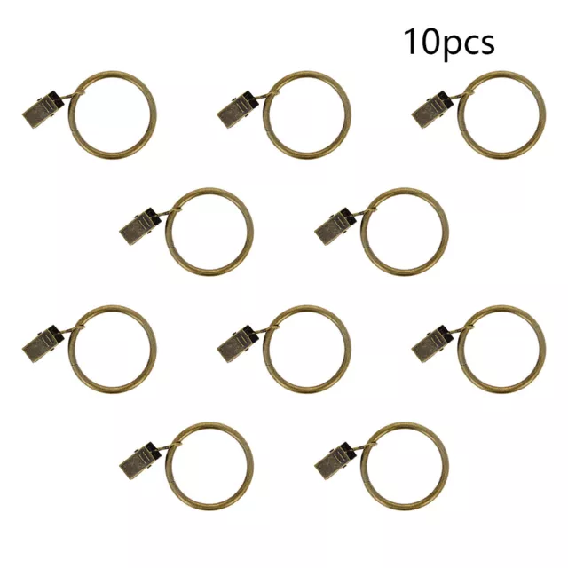 10Pcs Iron Strong Metal Curtain Pole Rod Rings Hooks With Eyes Clips Bronze