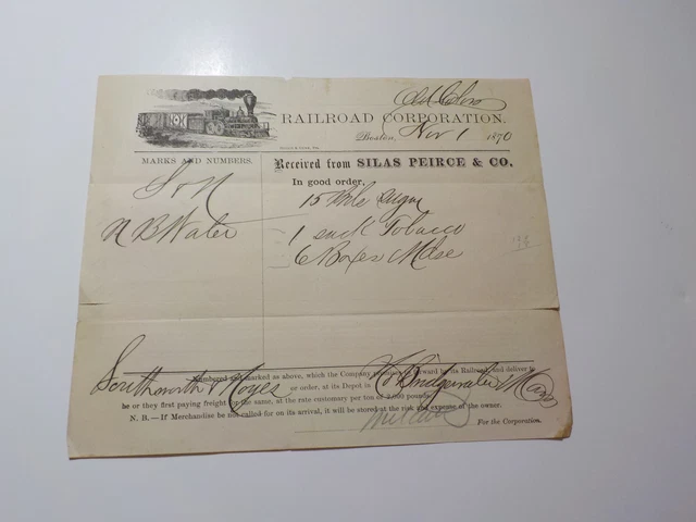 Antique Document 1870 Old Colony Railroad Corporation Illustrated Paper Train Antique Document 1870 Old Colony Railroad Corporation Illustrated Paper Train