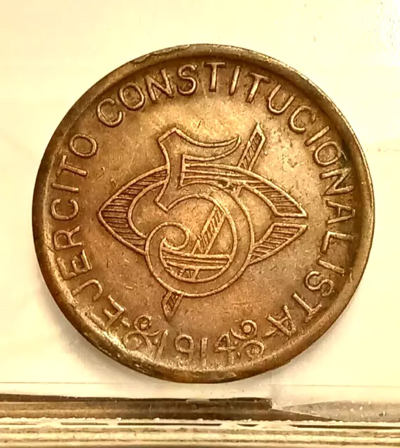 5 Centavos 1914 Mexico Contitutionalist Army Chihuahua Copper Km#613 Die Error