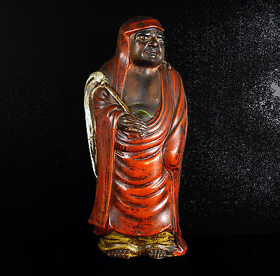 Ecole Zen Bodhidharma 菩提达摩 達磨 moine bouddhiste Japon XIX Japan sculpture H:26 cm