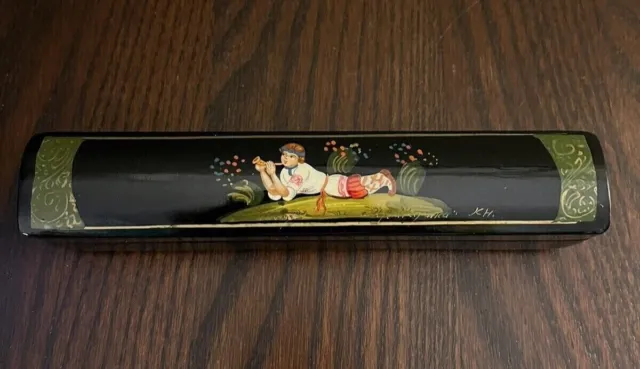 Vtg Russian Lacquer Rectangular Box Hand Painted w/ Fairytale Theme Very Nice!