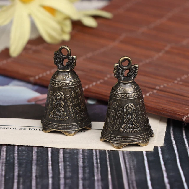 Antique Bell Chinese Mini Sculpture Pray Guanyin Buddha Bell Shui Feng BellS-MF