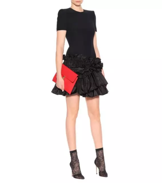 NWT Alexander McQueen Black Dropped Skirt Ruffle Dress Size 44/US 8 $2,395