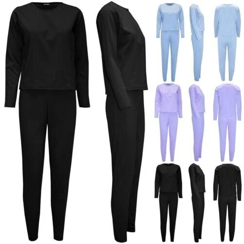Donna Manica Lunga Semplice (2PCS) Tuta da Ginnastica Top + Pantaloni Riposo Set