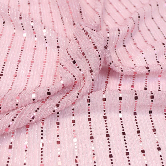 Tissu à Paillettes Lame Ronde Argent Sur Maille Blanche - Largeur 110 Cm, Vendu Au Mètre, Neuf