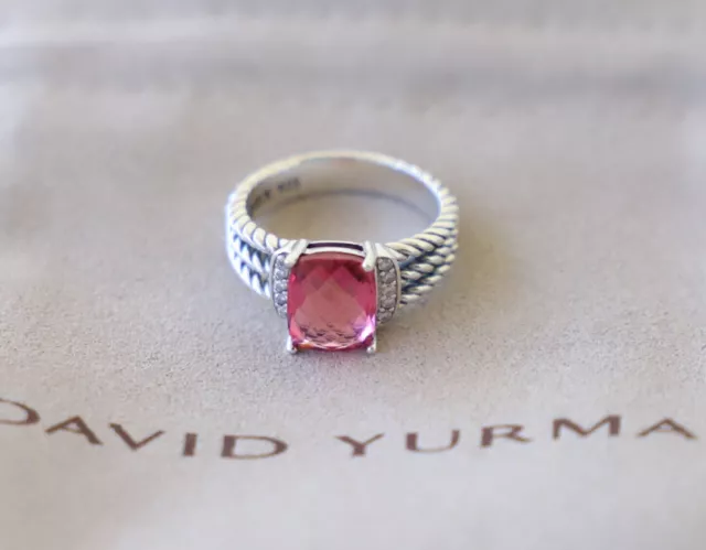 David Yurman Women's Silver Petite Wheaton Ring Tourmaline with Diamonds size 7