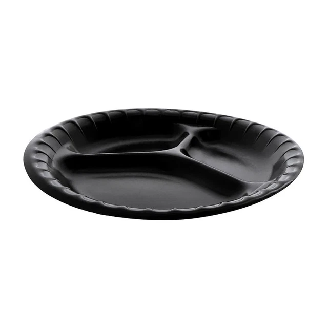 Pactiv YTKB00110000 Black Foam 3 Compartment 9" Round Plate - 500 / CS