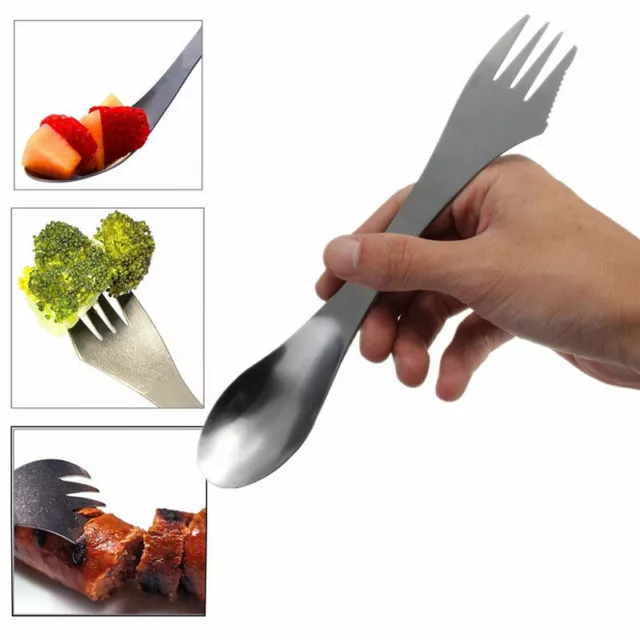 3 in 1 Edelstahl Campingbesteck Spork Gabel Löffel Cutter Outdoor Utensil