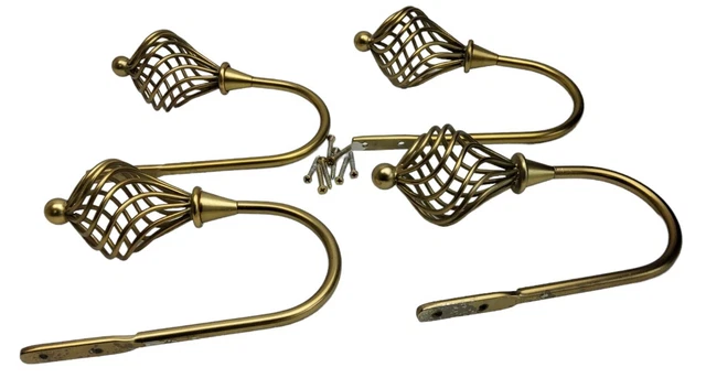 Gold Brass Twisted Sphere Curtain Tiebacks Holdback Wall Hooks Set of 4 3