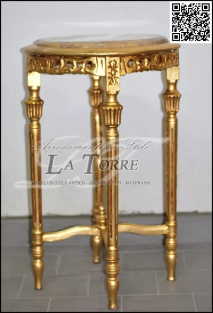 Tavolino alzatina stile barocco legno foglia oro piano in marmo Luigi Xv  AL6971