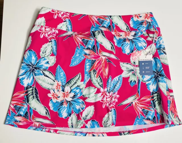 Tommy Bahama golf women’s skort tropical pink floral print UPF50 quick dry Sz XL