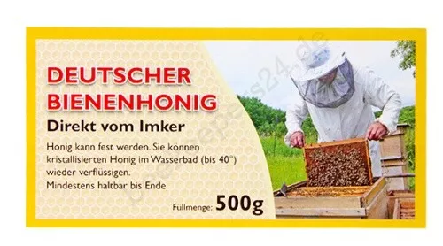 Honig-Etikett orange, 500g, 100Stk, Honigglas-Etikett, nassklebend, Honigetikett