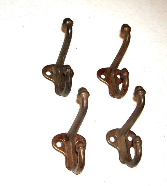 Set of 4 Vintage Cast Iron Double Acorn Finial Schoolhouse Coat Hat Hooks 2