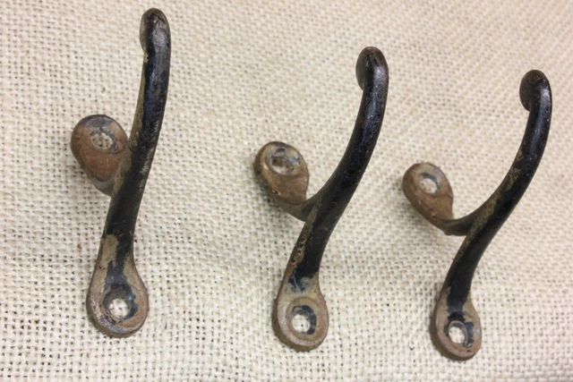 3 Old Single Coat Hooks School Farmhouse Rustic Paint 1850’s Vintage 2 1/2" 2