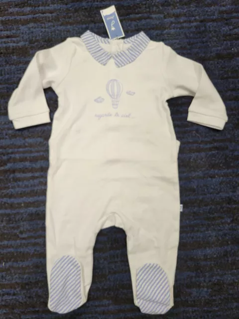 NWT NEW Jacadi Paris Baby Romper White with Hot Air Balloon design 6m